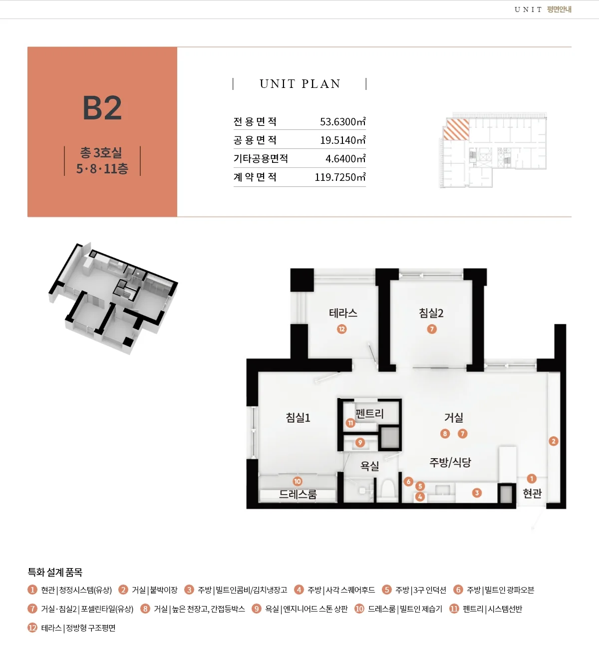 테라스99 동탄 B2타입 평면도 · 5·8·11층